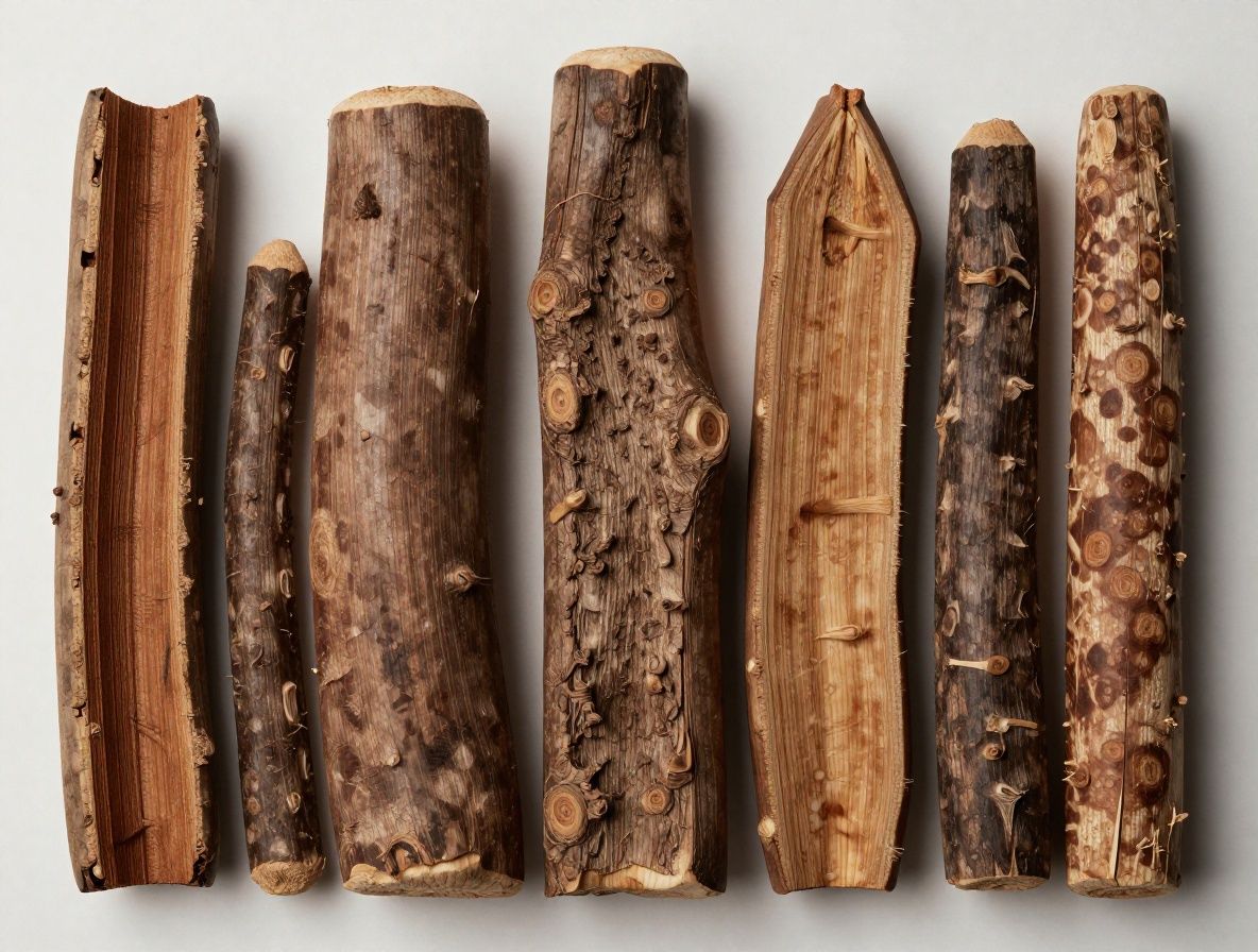 Blizak prikaz raznih suhih ljekovitih biljaka i korijena položenih na prirodnoj jutanoj tkanini s dubokim tamnim sjenama i toplim svjetlom s bočne strane, vidljive su teksture biljnog materijala, prašak i sjemenke u malim posudama